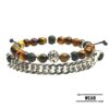 Natural Tiger Eye & Lava Stone Stainless Steel Pair Bracelet