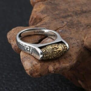 Buddhist six word mantra ring